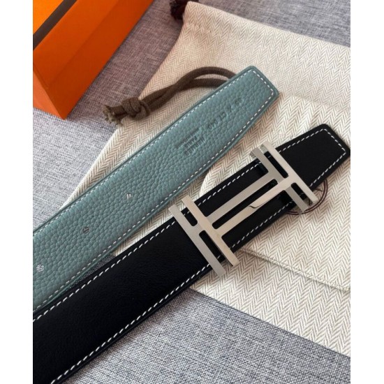 Fake Hermes H Au Carre Belt Buckle &amp; Reversible Leather Strap 32mm Light Blue Replica