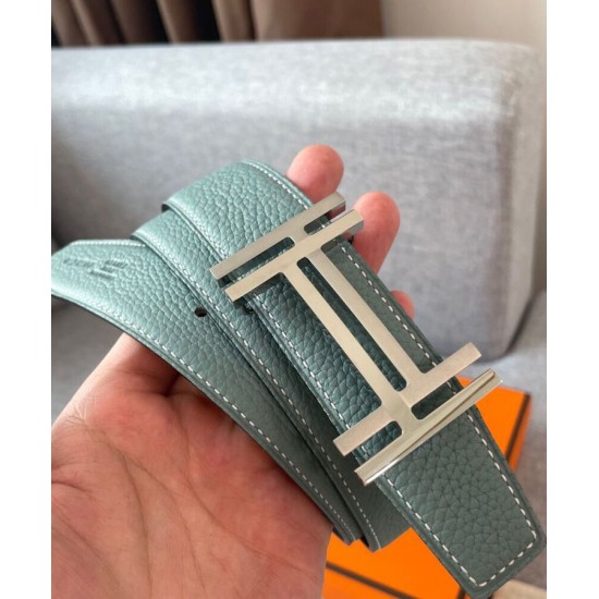 Fake Hermes H Au Carre Belt Buckle &amp; Reversible Leather Strap 32mm Light Blue Replica