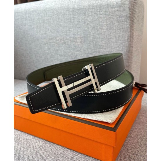 Fake Hermes H Au Carre Belt Buckle &amp; Reversible Leather Strap 32mm Green Replica