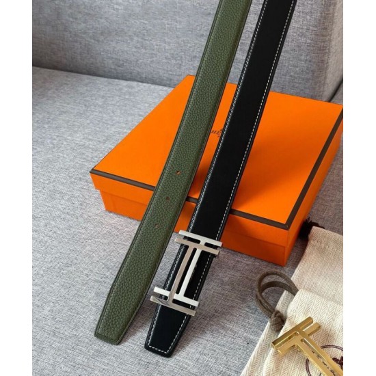 Fake Hermes H Au Carre Belt Buckle &amp; Reversible Leather Strap 32mm Green Replica