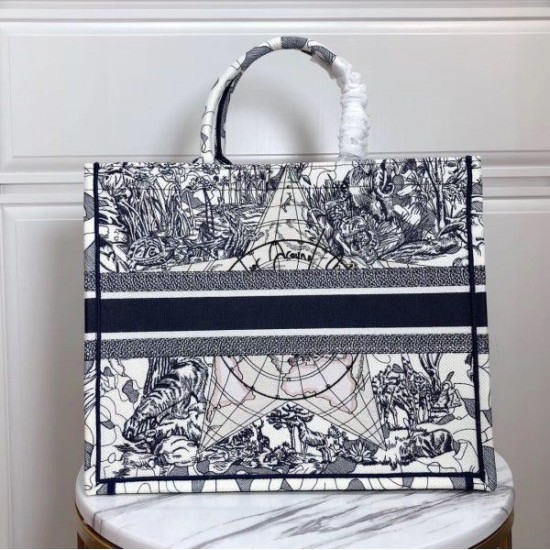 Replica Dior Book Tote Bag Around The World Embroidered Canvas Blue