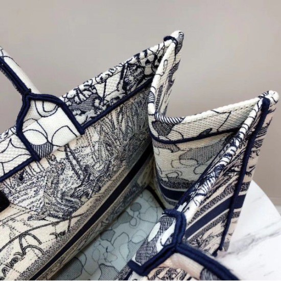 Replica Dior Book Tote Bag Around The World Embroidered Canvas Blue