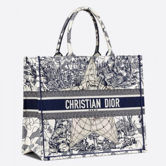 Replica Dior Book Tote Bag Around The World Embroidered Canvas Blue