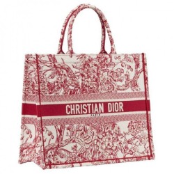 Fake Dior Book Tote Bag Hydrangea Flowers Canvas Red Replica