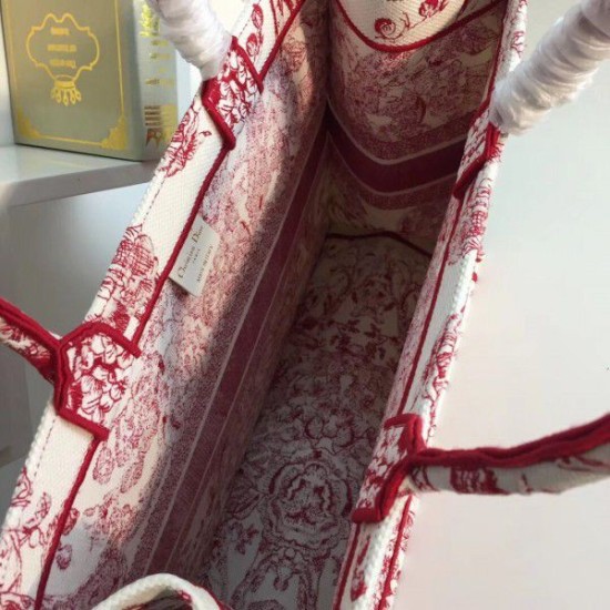 Fake Dior Book Tote Bag Hydrangea Flowers Canvas Red Replica