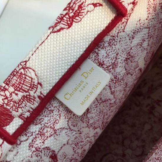 Fake Dior Book Tote Bag Hydrangea Flowers Canvas Red Replica