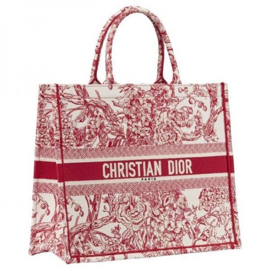 Fake Dior Book Tote Bag Hydrangea Flowers Canvas Red Replica