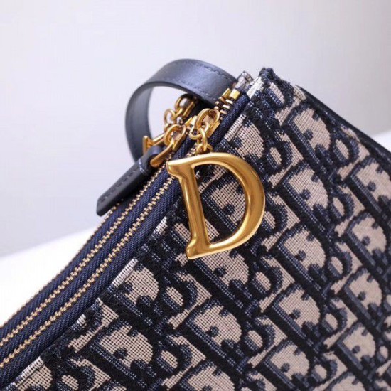 Replica Dior Saddle Trio Pouch With Strap Oblique Blue