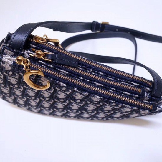 Replica Dior Saddle Trio Pouch With Strap Oblique Blue