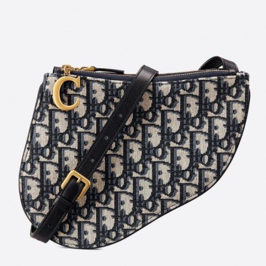 Replica Dior Saddle Trio Pouch With Strap Oblique Blue