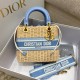 Replica Dior Medium Lady Dior Bag In Wicker and Light Blue Oblique Jacquard