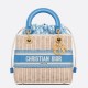 Replica Dior Medium Lady Dior Bag In Wicker and Light Blue Oblique Jacquard
