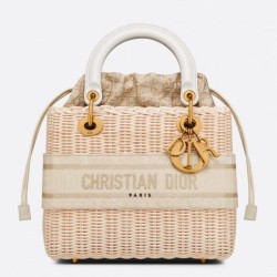 Fake Dior Medium Lady Dior Bag In Wicker and White Oblique Jacquard Replica