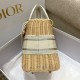Fake Dior Medium Lady Dior Bag In Wicker and White Oblique Jacquard Replica