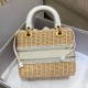 Fake Dior Medium Lady Dior Bag In Wicker and White Oblique Jacquard Replica