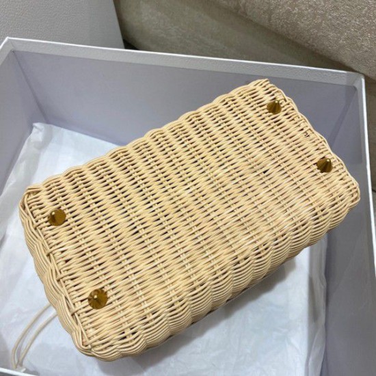 Fake Dior Medium Lady Dior Bag In Wicker and White Oblique Jacquard Replica