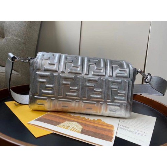 Replica Fendi Baguette Medium Bag With FF Motif Silver