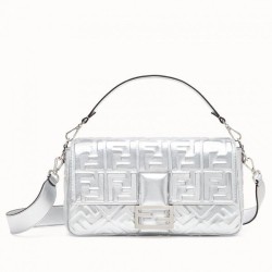 Fake Baguette Large Bag Lambskin With FF Motif Silver Replica