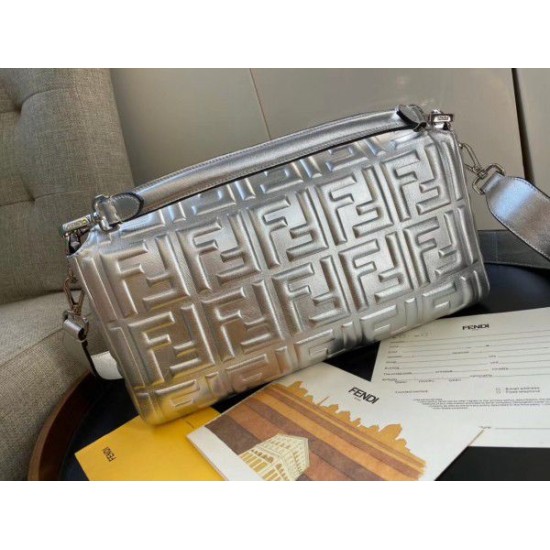 Fake Baguette Large Bag Lambskin With FF Motif Silver Replica