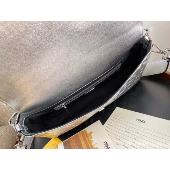 Fake Baguette Large Bag Lambskin With FF Motif Silver Replica