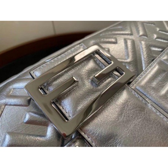 Fake Baguette Large Bag Lambskin With FF Motif Silver Replica