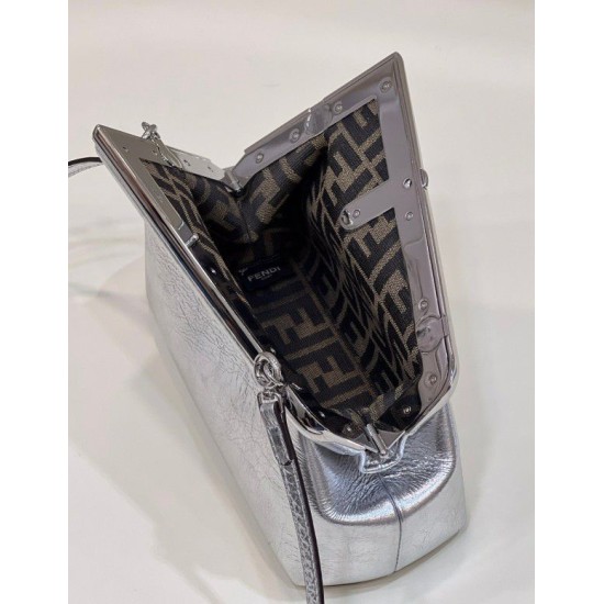 Fake First Small Bag Silver Laminated Leather Replica