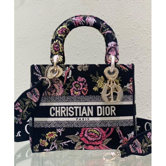 Replica Christian Dior Medium Lady D-Lite Bag Black Replica Christian Dior Medium Lady D-Lite Bag Black