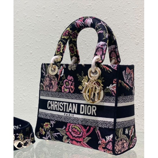 Replica Christian Dior Medium Lady D-Lite Bag Black Replica Christian Dior Medium Lady D-Lite Bag Black