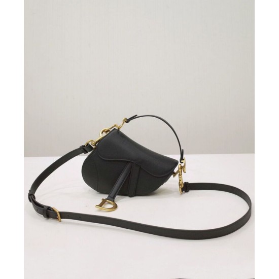 Fake Christian Dior Mini Saddle Bag With Strap Black Replica