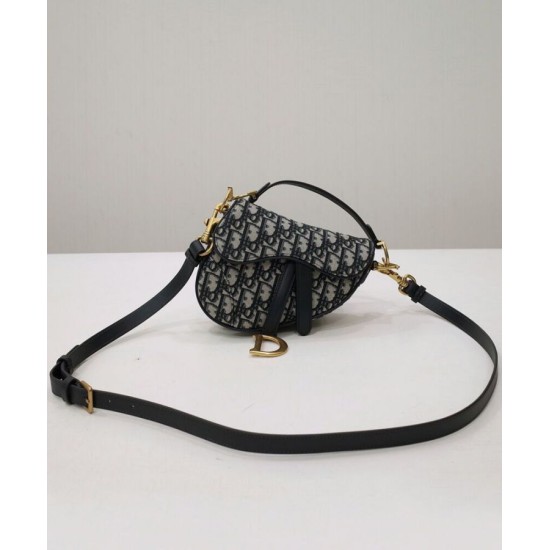 Fake Christian Dior Mini Saddle Bag With Strap Dark Blue Replica