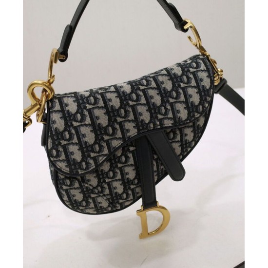 Fake Christian Dior Mini Saddle Bag With Strap Dark Blue Replica