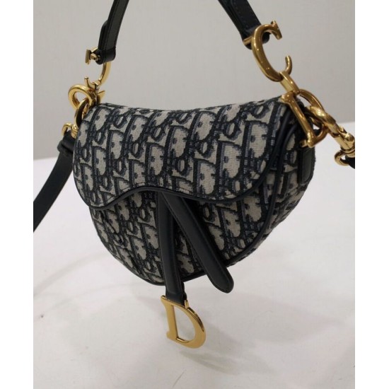 Fake Christian Dior Mini Saddle Bag With Strap Dark Blue Replica