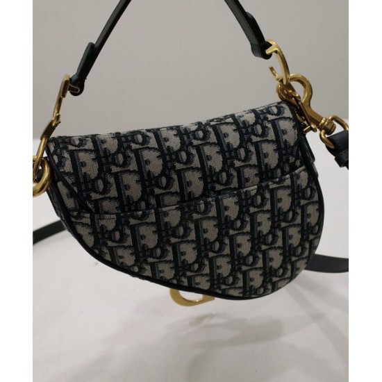 Fake Christian Dior Mini Saddle Bag With Strap Dark Blue Replica