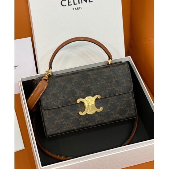 Fake Celine Box Triomphe In Triomphe Canvas And Calfskin Coffee Replica