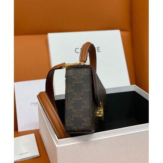 Fake Celine Box Triomphe In Triomphe Canvas And Calfskin Coffee Replica
