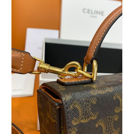 Fake Celine Box Triomphe In Triomphe Canvas And Calfskin Coffee Replica
