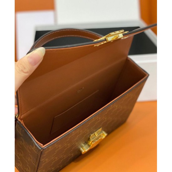 Fake Celine Box Triomphe In Triomphe Canvas And Calfskin Coffee Replica