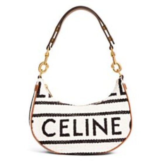 Replica Celine Medium Ava Strap Bag In Textile With Celine All-Over And Calfskin Cream