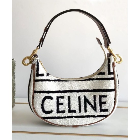 Replica Celine Medium Ava Strap Bag In Textile With Celine All-Over And Calfskin Cream