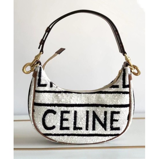 Replica Celine Medium Ava Strap Bag In Textile With Celine All-Over And Calfskin Cream