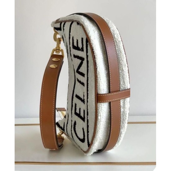 Replica Celine Medium Ava Strap Bag In Textile With Celine All-Over And Calfskin Cream