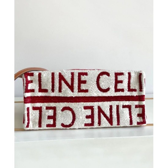 Fake Celine Small Cabas Thais In Textile With Celine All-Over Red Replica