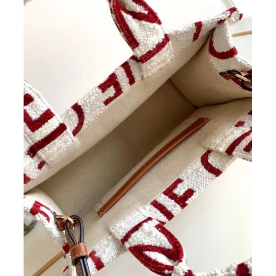 Fake Celine Small Cabas Thais In Textile With Celine All-Over Red Replica