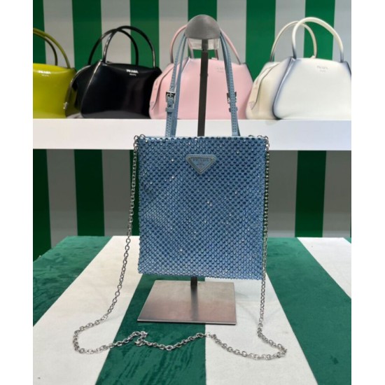 Fake Prada Satin Handbag With Crystals 1BA253 Blue Replica