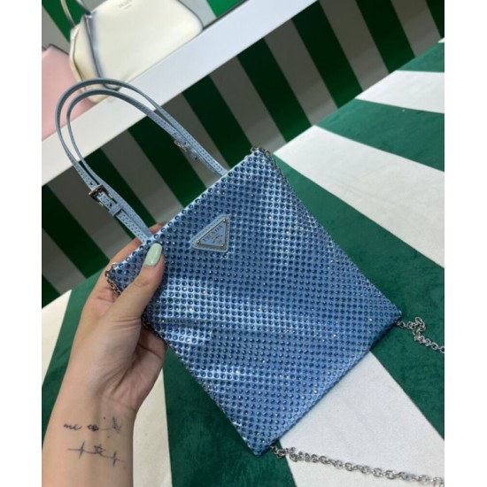 Fake Prada Satin Handbag With Crystals 1BA253 Blue Replica