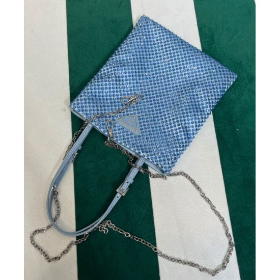 Fake Prada Satin Handbag With Crystals 1BA253 Blue Replica