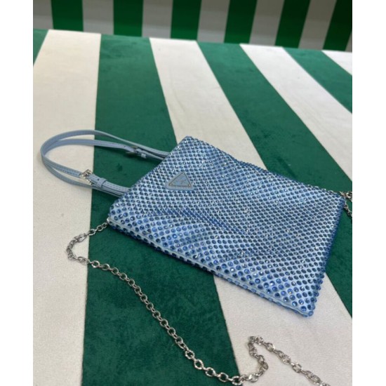 Fake Prada Satin Handbag With Crystals 1BA253 Blue Replica