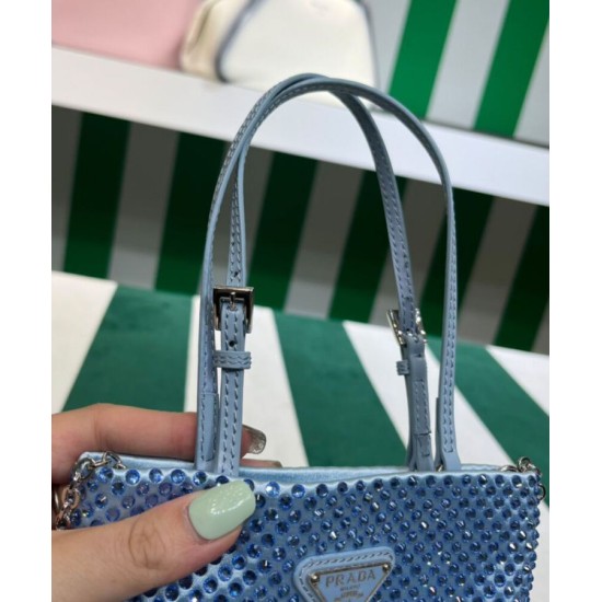 Fake Prada Satin Handbag With Crystals 1BA253 Blue Replica