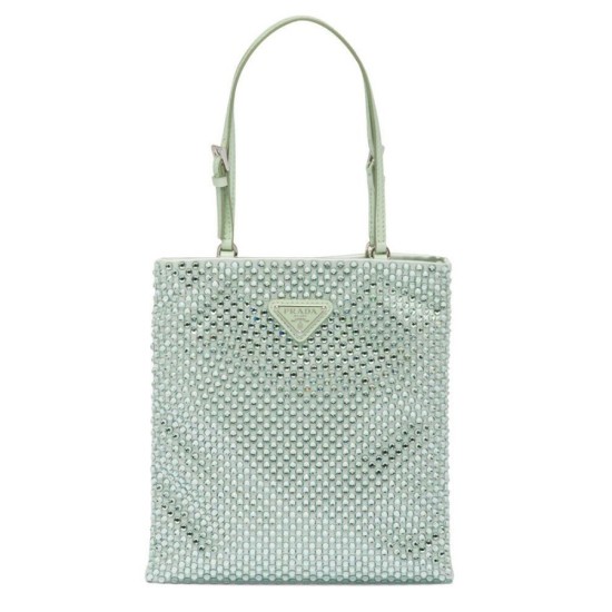 Replica Prada Satin Handbag With Crystals 1BA253 Green