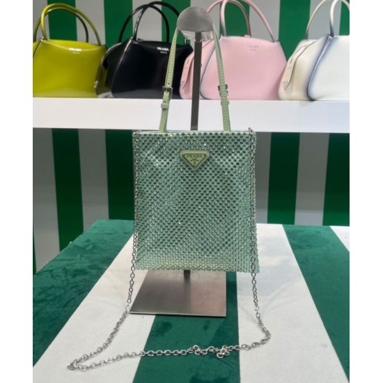 Replica Prada Satin Handbag With Crystals 1BA253 Green
